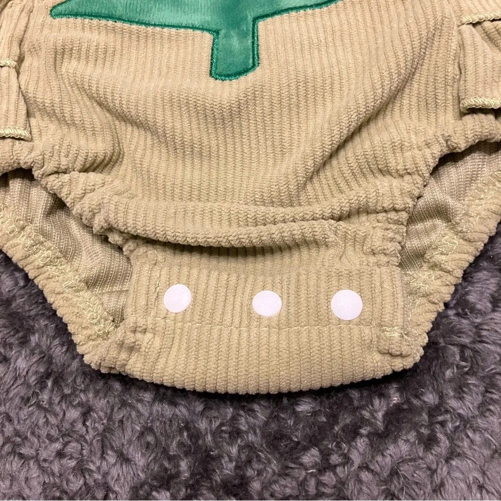 Girls Green Embroidered Christmas Tree Corduroy Overalls Romper/Jumpsuit Sz 3-6M